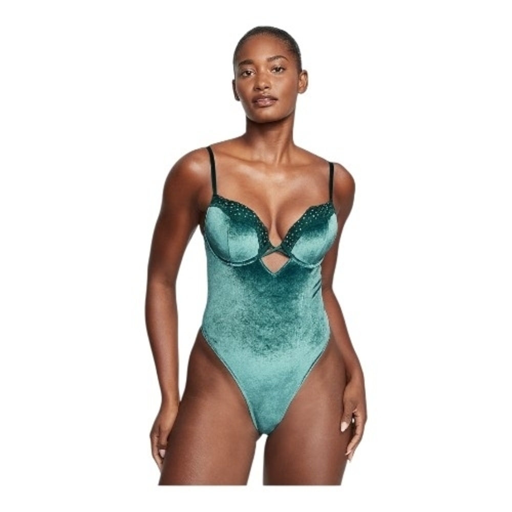 NEW Victoria's Secret Teal Velvet Bodysuit